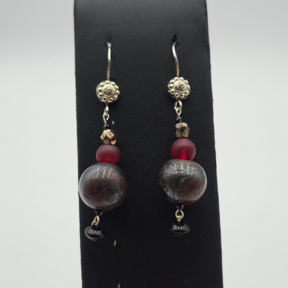 Sterling Silver Heavy Handmade Large Stone Earrings A4394